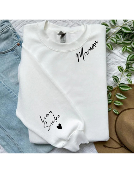Sweat personnalisé maman + prénom des enfants - La folie du personnalisé
